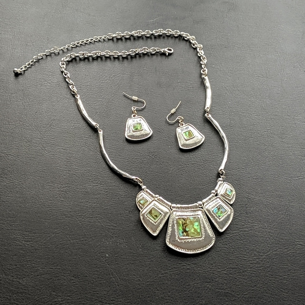 Silver and Abalone/Shell necklace and earrings